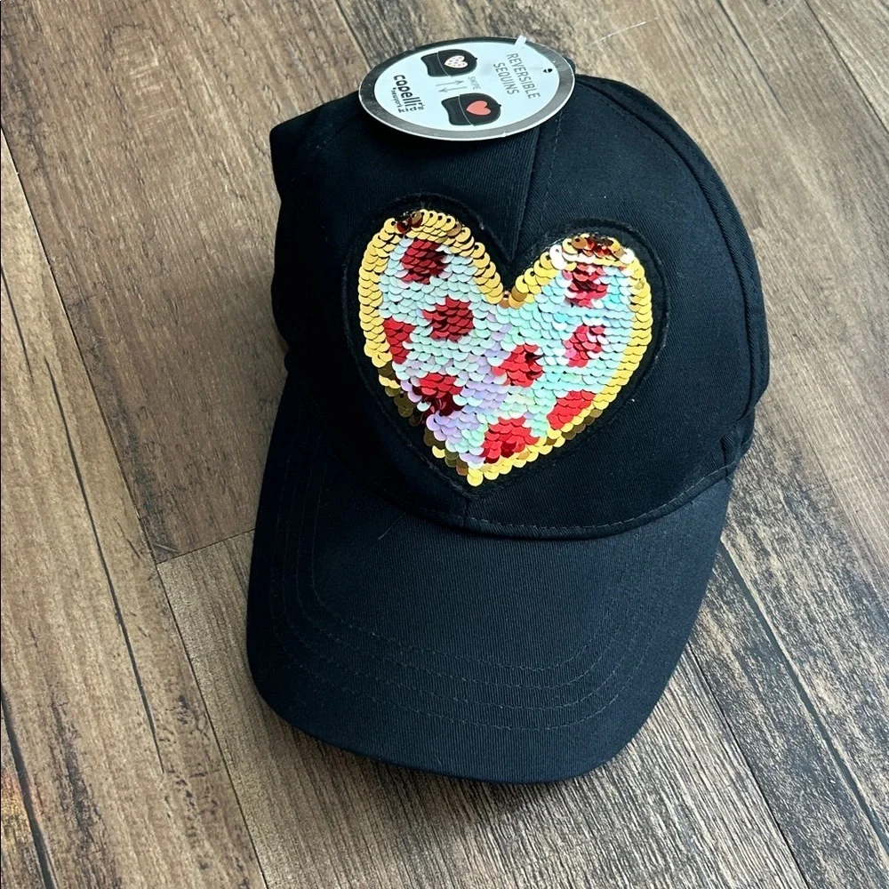 Capelli of New York kids Black Hat with Sequin Heart